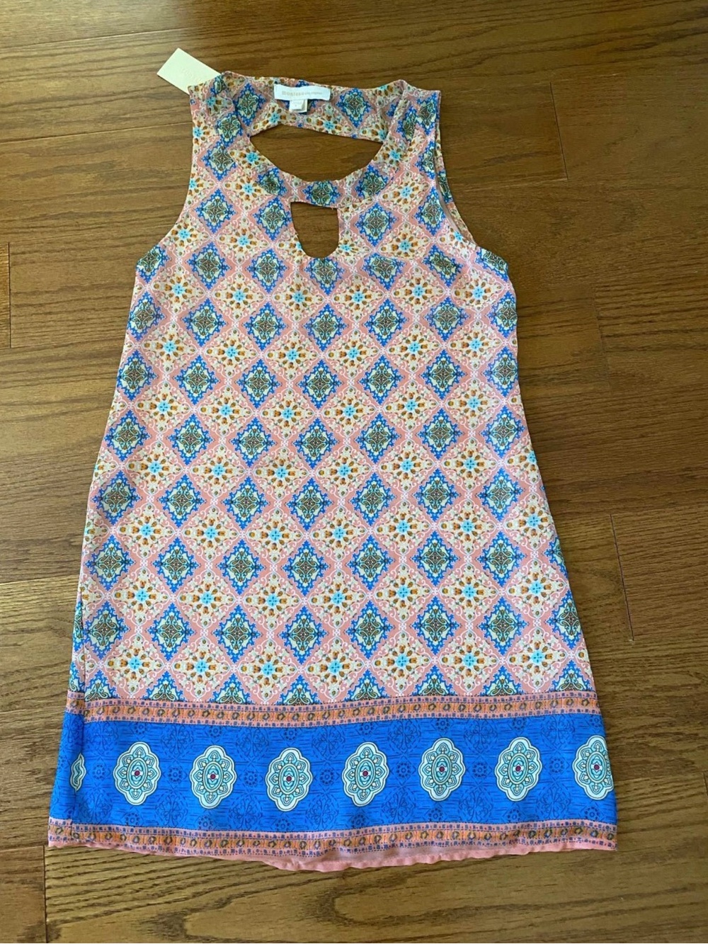 New Monteau Los Angeles Pink Blue Floral Short Dress sz X-Small Small